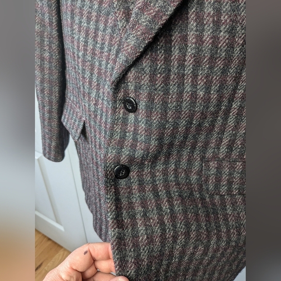 VINTAGE HARRIS TWEED Men Blazer 100% Wool No Size Tag Gray And Red - Picture 5 of 13